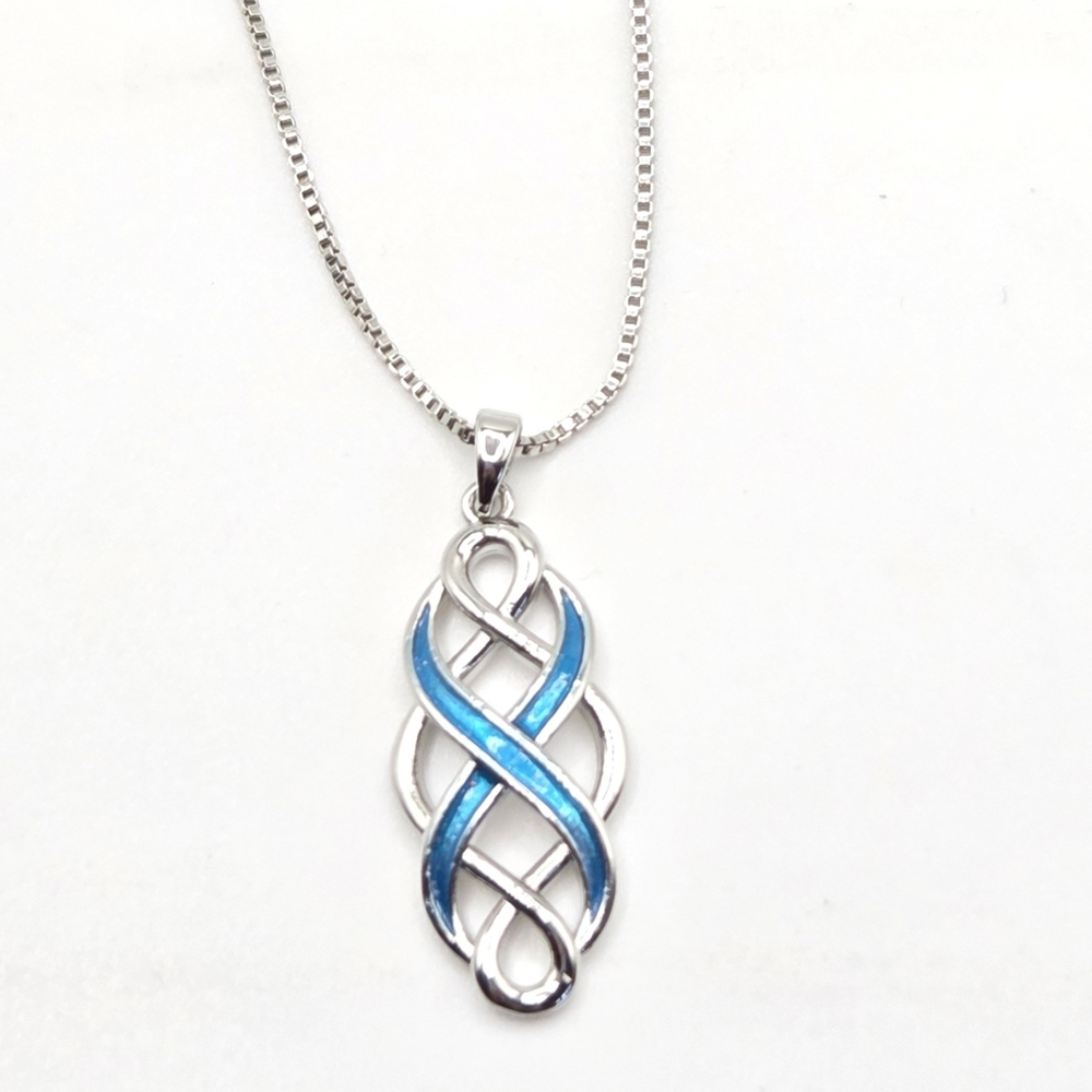 Silver and Blue Celtic Knot Pendant Necklace